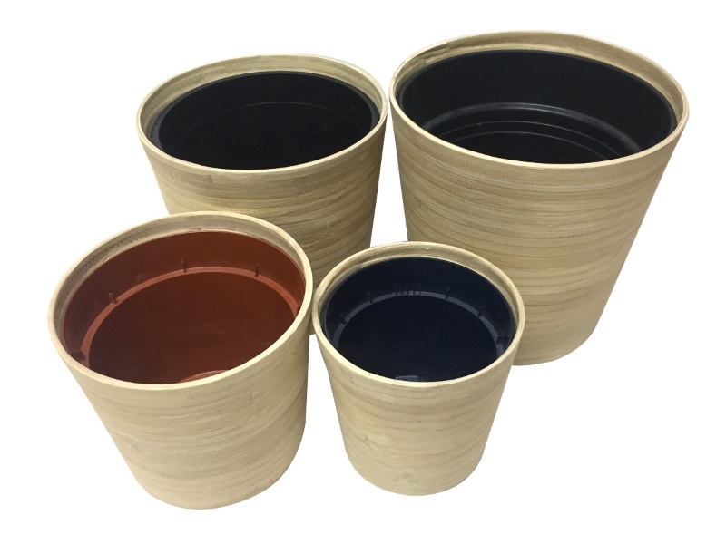 Artisanal Bamboo Planter Pots Set of 4 - Eco-Friendly Indoor Flower Pots with Liners